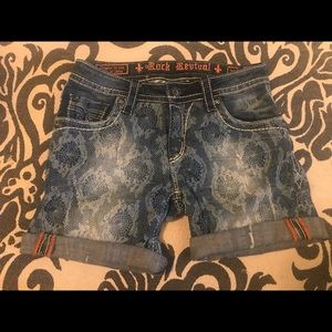 Rock Revival Denim Shorts Lace Print Distressed